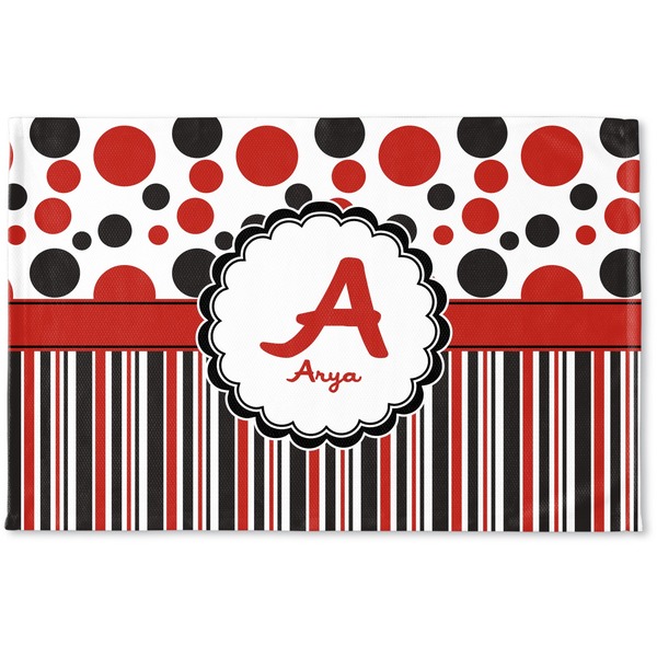 Custom Red & Black Dots & Stripes Woven Mat (Personalized)