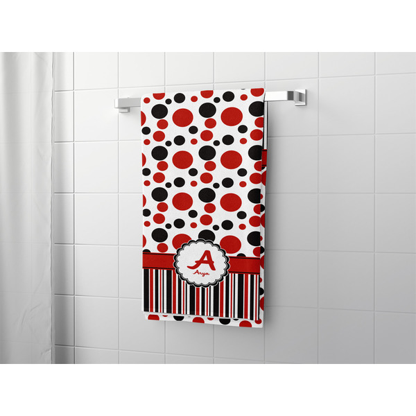 Red & Black Dots & Stripes Bath Towel - LIFESTYLE