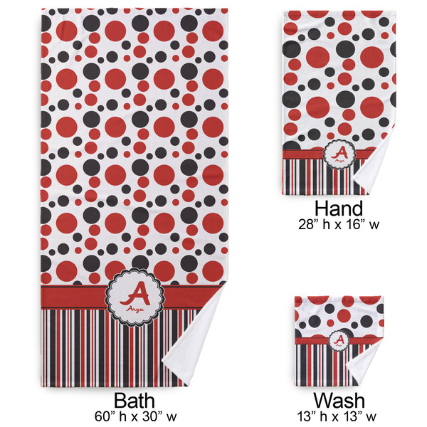 Red & Black Dots & Stripes Bath Towel Sets - 3-piece - Approval