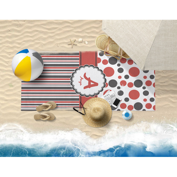Red & Black Dots & Stripes Beach Towel Lifestyle