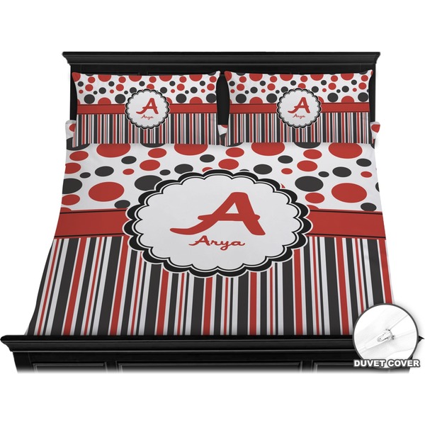 Red & Black Dots & Stripes Bedding Set (King) - Duvet