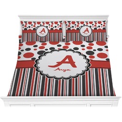 Red & Black Dots & Stripes Comforter Set - King (Personalized)