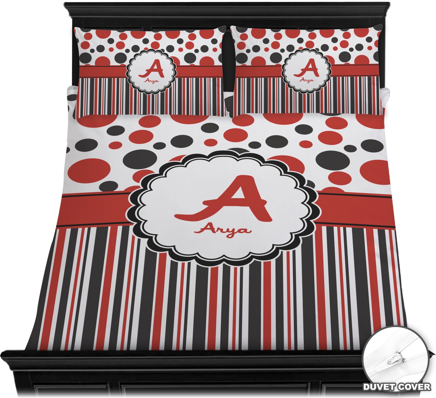 Red Black Dots Stripes Duvet Covers Personalized
