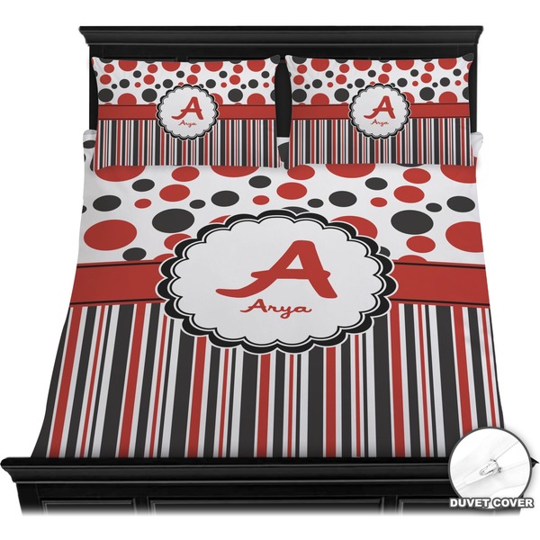 Red & Black Dots & Stripes Bedding Set (Queen) - Duvet