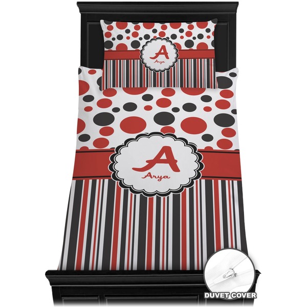 Red & Black Dots & Stripes Bedding Set (Twin) - Duvet