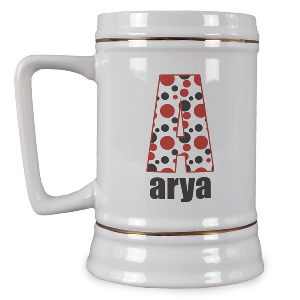 Custom Red & Black Dots & Stripes Beer Stein (Personalized)