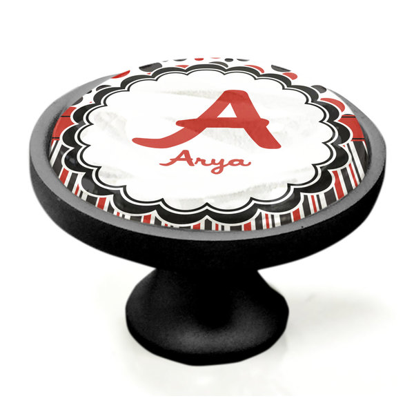 Red & Black Dots & Stripes Black Custom Cabinet Knob (Side)