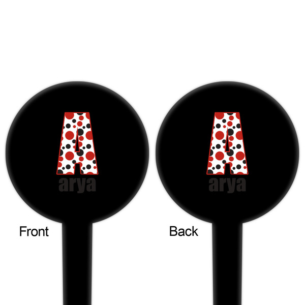 Red & Black Dots & Stripes Black Plastic 4" Food Pick - Round - Double Sided - Front & Back