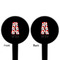Red & Black Dots & Stripes Black Plastic 4" Food Pick - Round - Double Sided - Front & Back