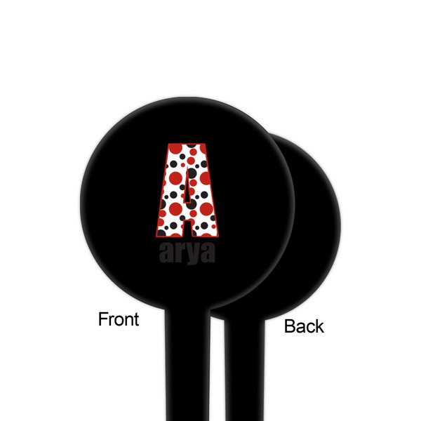 Red & Black Dots & Stripes Black Plastic 4" Food Pick - Round - Single Sided - Front & Back