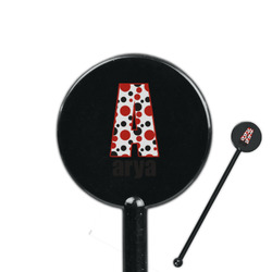 Red & Black Dots & Stripes 5.5" Round Plastic Stir Sticks - Black - Single Sided (Personalized)