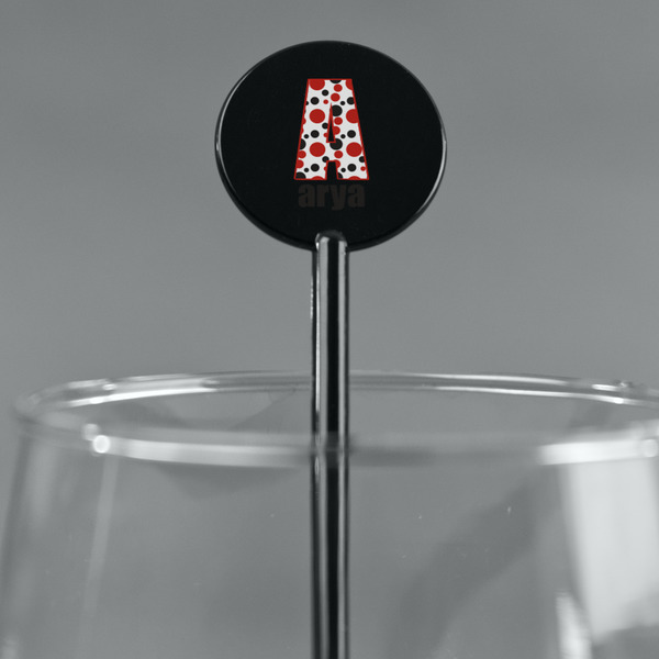 Red & Black Dots & Stripes Black Plastic 5.5" Stir Stick - Round - Main