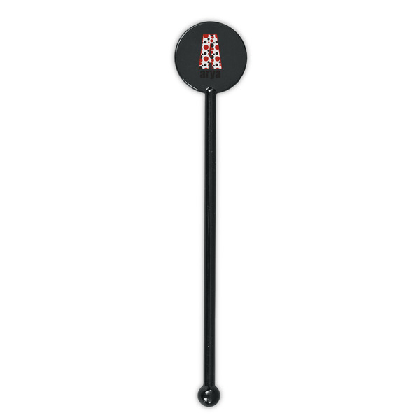 Red & Black Dots & Stripes Black Plastic 5.5" Stir Stick - Round - Single Stick
