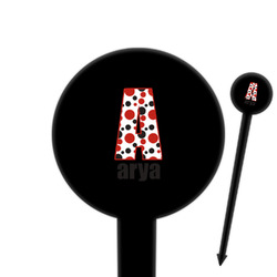 Red & Black Dots & Stripes 6" Round Plastic Food Picks - Black - Single Sided (Personalized)