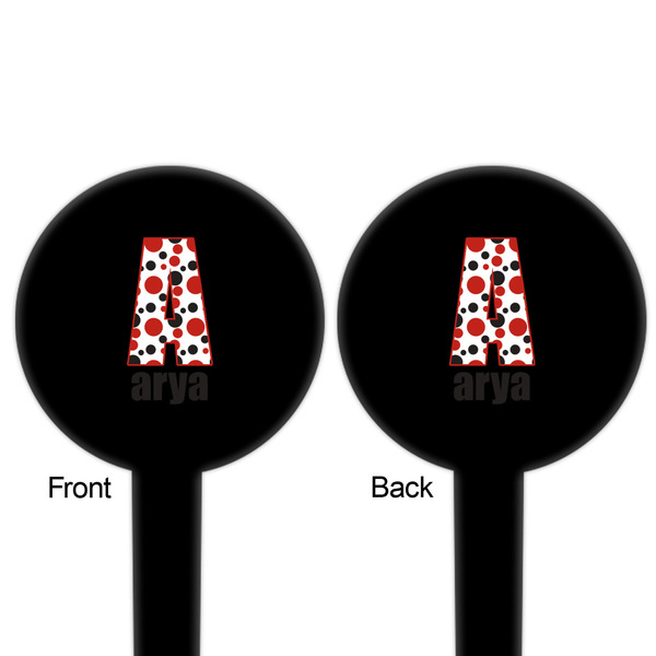 Red & Black Dots & Stripes Black Plastic 6" Food Pick - Round - Double Sided - Front & Back