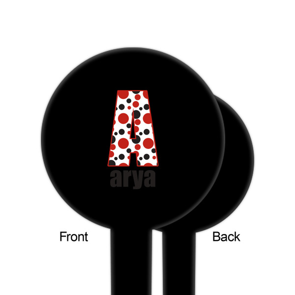 Red & Black Dots & Stripes Black Plastic 6" Food Pick - Round - Single Sided - Front & Back