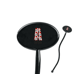 Red & Black Dots & Stripes 7" Oval Plastic Stir Sticks - Black - Single Sided (Personalized)