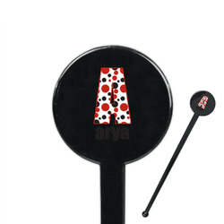 Red & Black Dots & Stripes 7" Round Plastic Stir Sticks - Black - Single Sided (Personalized)