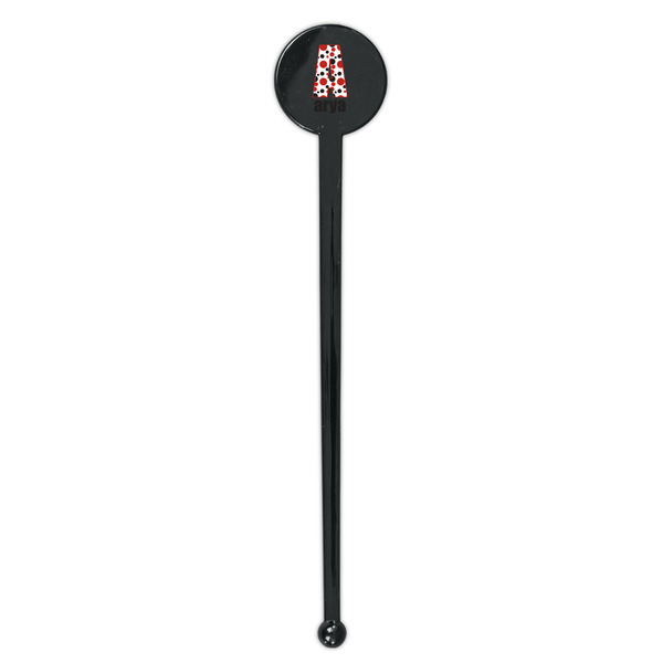 Red & Black Dots & Stripes Black Plastic 7" Stir Stick - Round - Single Stick