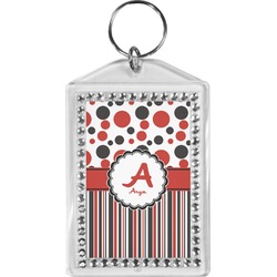 Red & Black Dots & Stripes Bling Keychain (Personalized)