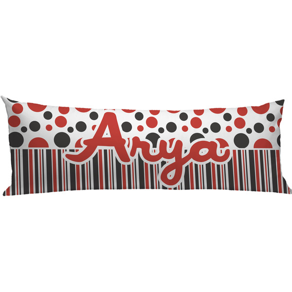 Custom Red & Black Dots & Stripes Body Pillow Case (Personalized)