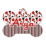 Red & Black Dots & Stripes Bone Shaped Dog ID Tag - Large (Personalized)