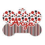 Red & Black Dots & Stripes Bone Shaped Dog ID Tag (Personalized)