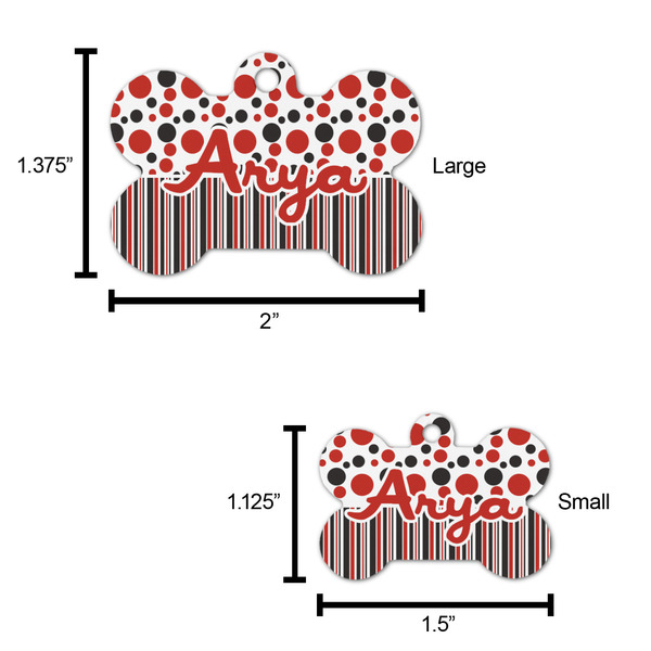 Red & Black Dots & Stripes Bone Shaped Dog ID Tag - Large - Scale