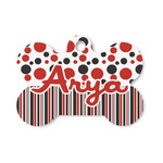 Red & Black Dots & Stripes Bone Shaped Dog ID Tag - Small (Personalized)