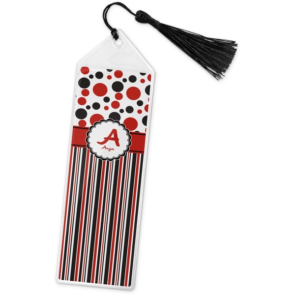 Custom Red & Black Dots & Stripes Book Mark w/Tassel (Personalized)