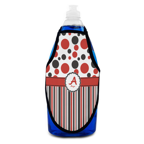 Red & Black Dots & Stripes Bottle Apron - Soap - FRONT