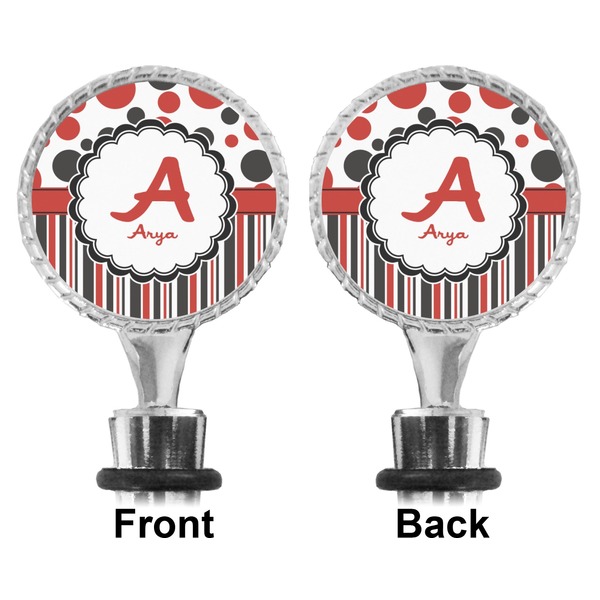 Red & Black Dots & Stripes Bottle Stopper - Front and Back