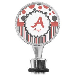 Red & Black Dots & Stripes Wine Bottle Stopper (Personalized)