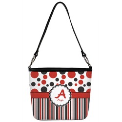 Red & Black Dots & Stripes Bucket Bag w/ Genuine Leather Trim (Personalized)