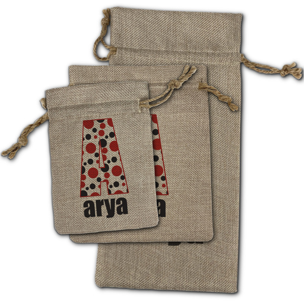 Red & Black Dots & Stripes Burlap Gift Bags - (PARENT MAIN) All Three
