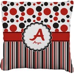 Red & Black Dots & Stripes Faux-Linen Throw Pillow 16" (Personalized)