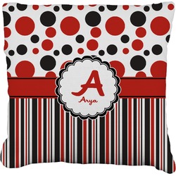 Red & Black Dots & Stripes Faux-Linen Throw Pillow 20" (Personalized)
