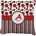 Red & Black Dots & Stripes Faux-Linen Throw Pillow 26" (Personalized)