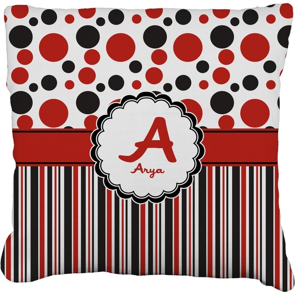 Custom Red & Black Dots & Stripes Faux-Linen Throw Pillow 26" (Personalized)