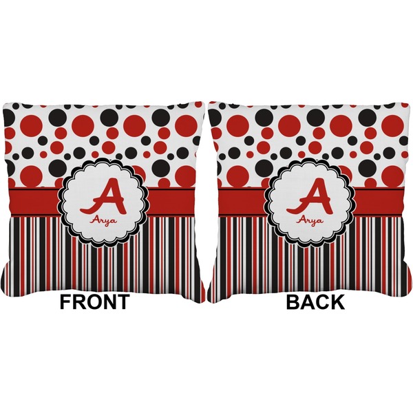 Red & Black Dots & Stripes Burlap Pillow Approval