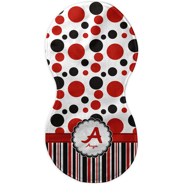 Red & Black Dots & Stripes Burp Peanut Shaped Flat