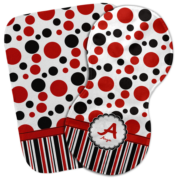 Custom Red & Black Dots & Stripes Burp Cloth (Personalized)
