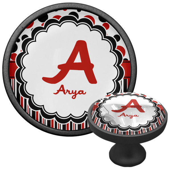 Red & Black Dots & Stripes Cabinet Knob - Black - Multi Angle