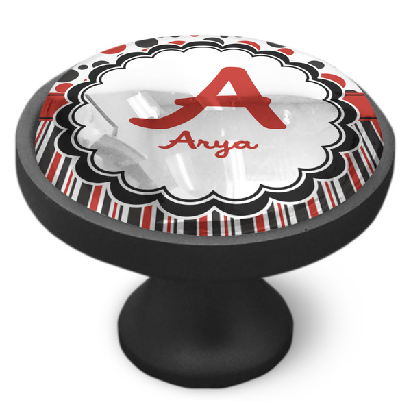 Red & Black Dots & Stripes Cabinet Knob - Black - Side