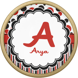 Red & Black Dots & Stripes Cabinet Knob - Gold (Personalized)