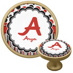 Red & Black Dots & Stripes Cabinet Knob - Gold (Personalized)