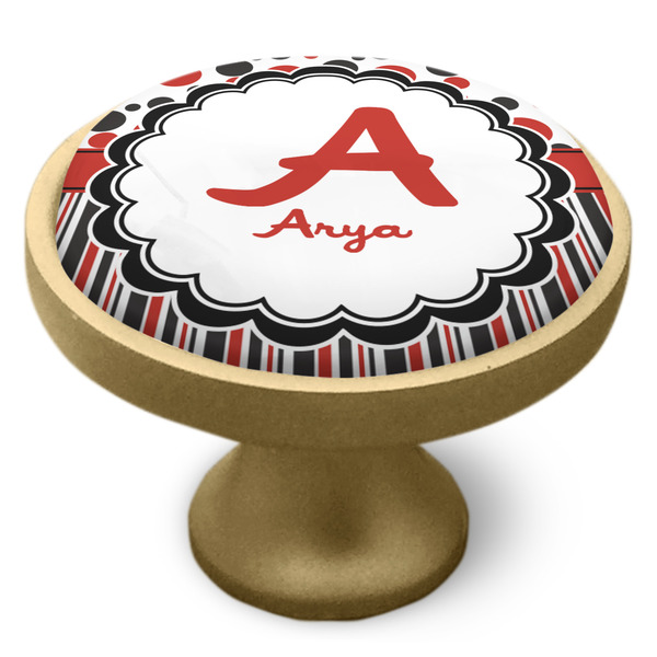 Red & Black Dots & Stripes Cabinet Knob - Gold - Side
