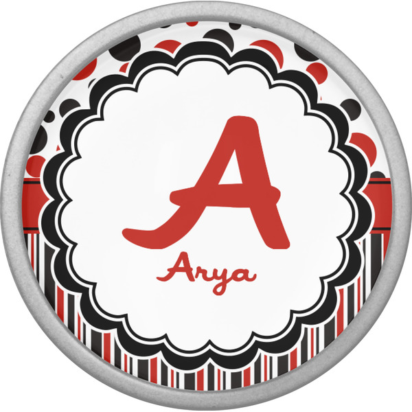 Red & Black Dots & Stripes Cabinet Knob - Nickel - Front