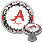 Red & Black Dots & Stripes Cabinet Knob (Silver) (Personalized)