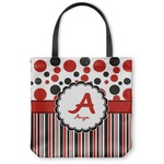 Red & Black Dots & Stripes Canvas Tote Bag - Small - 13"x13" (Personalized)